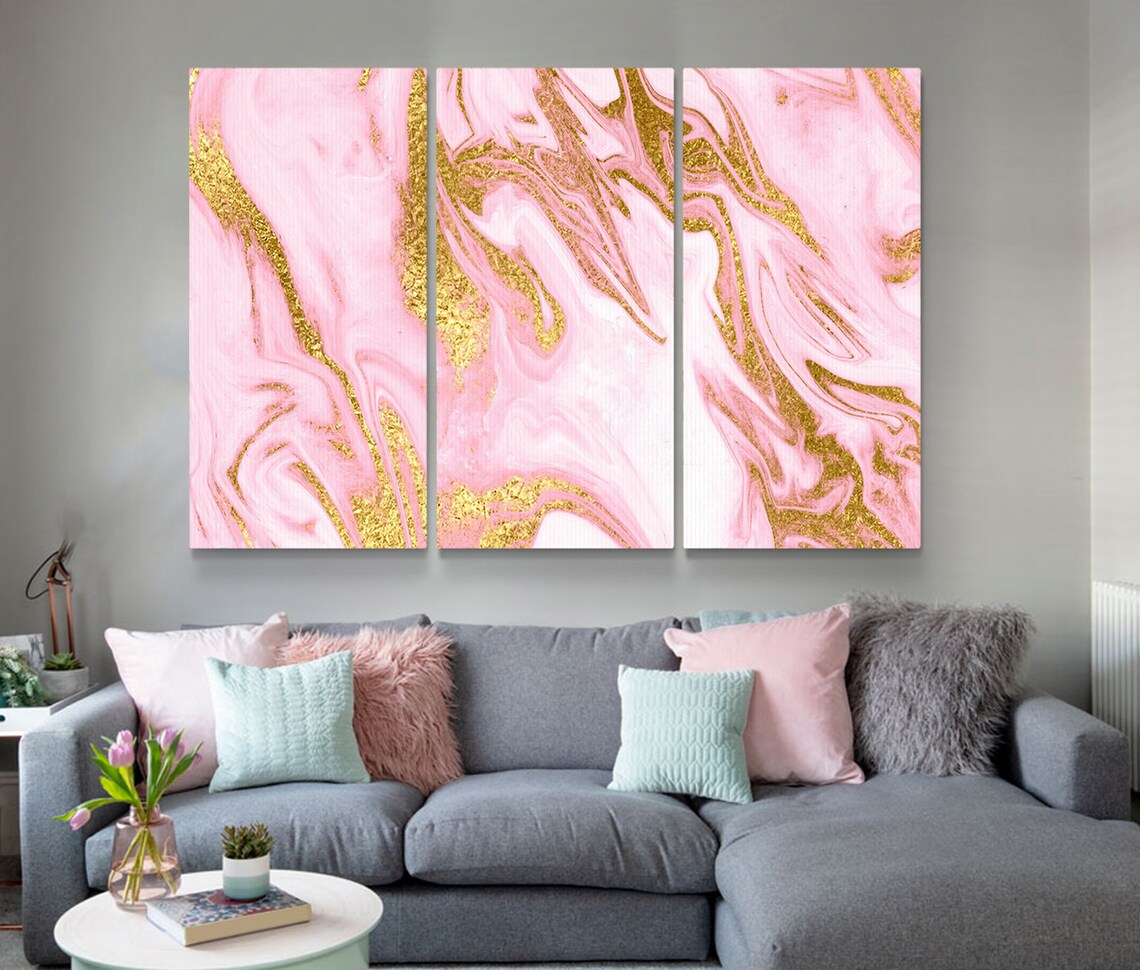 Abstract Pink Yellow Wall art canvas print Abstract Luxury Etsy