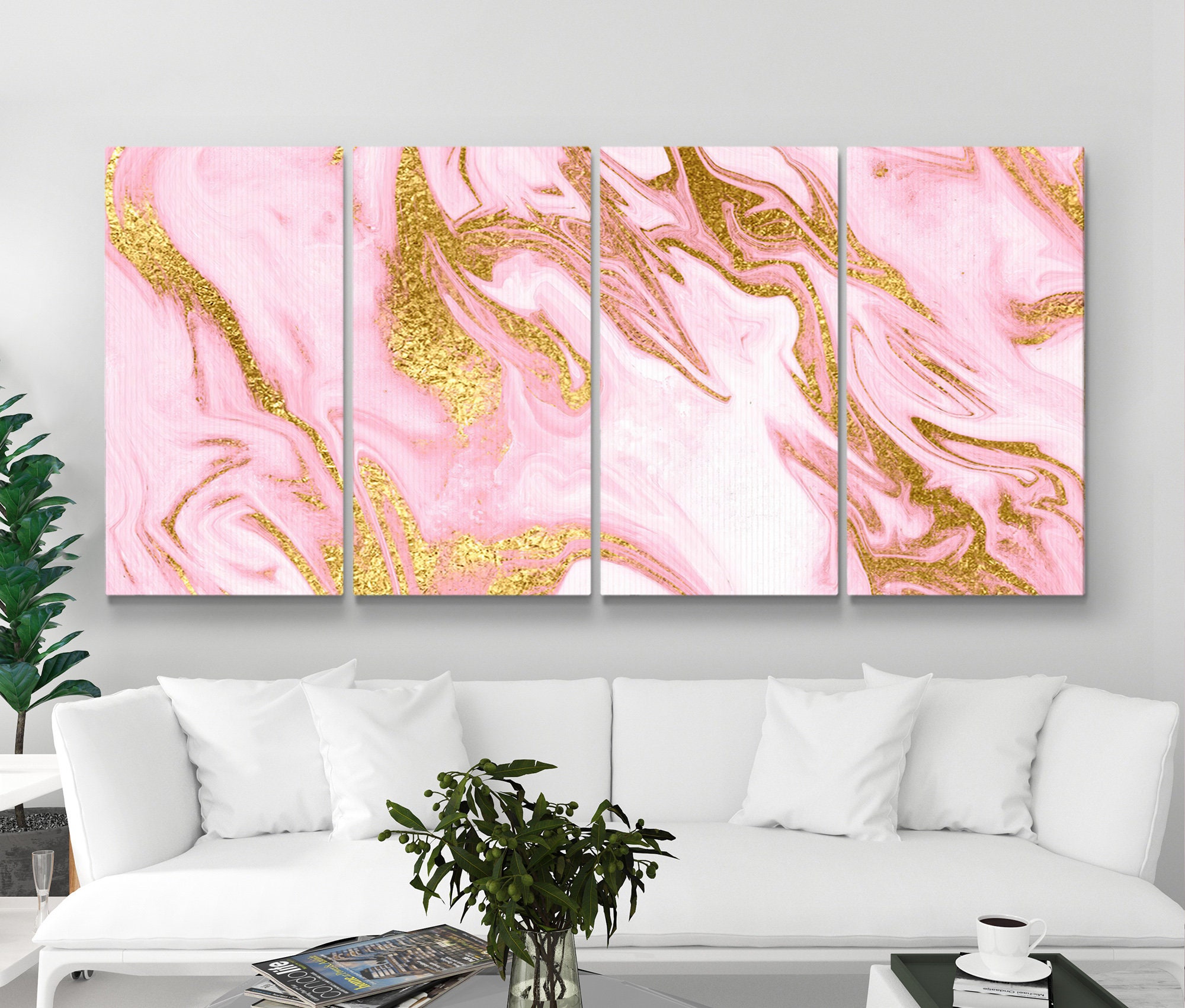 Abstract Pink gold Wall art canvas print Abstract Luxury wall Etsy