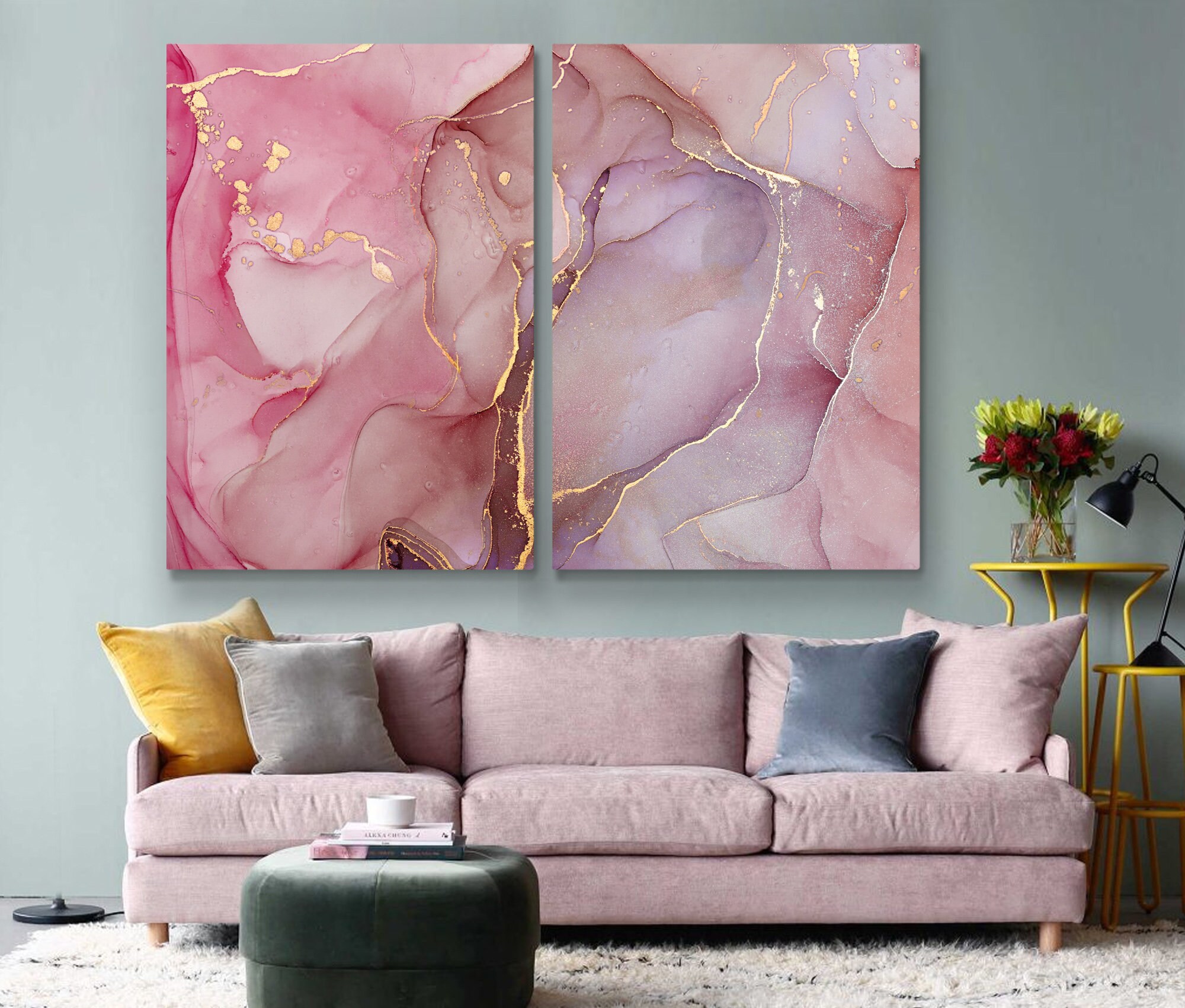 Pink Gold Abstract Canvas Print Abstract Wall Art Pink Art Etsy UK