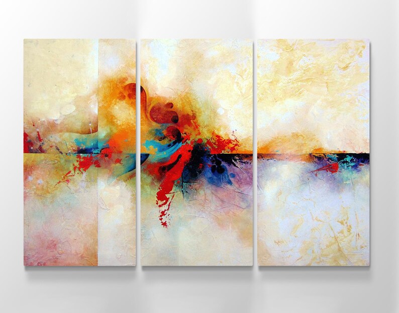 Abstract Wall Art Red Blue Yellow Color Painting Canvas Etsy