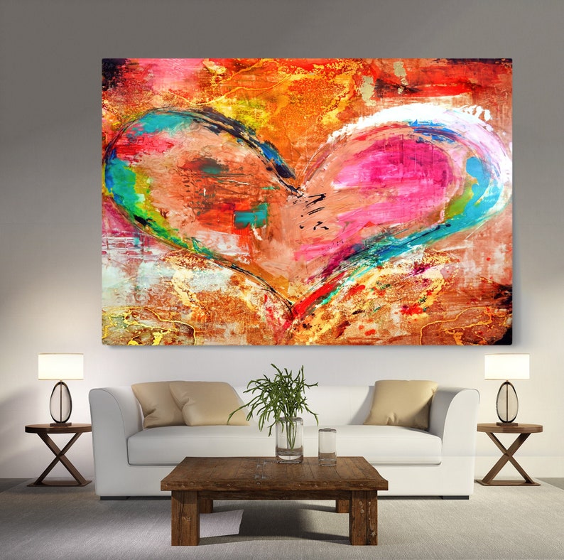 Love wall art Heart Print on canvas painting Heart Love | Etsy