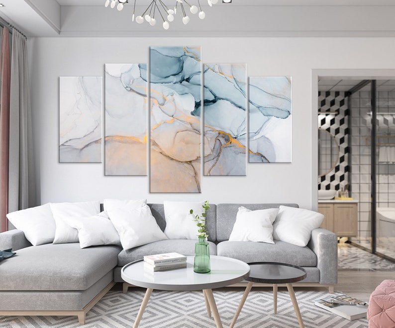 Blue and Grey Wall Art Abstract Canvas Print Living Room Decor Etsy