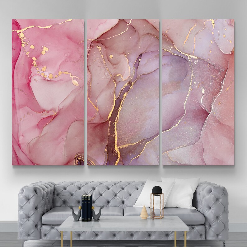 Pink Gold Abstract Canvas Print Abstract Wall Art Pink Art Etsy UK