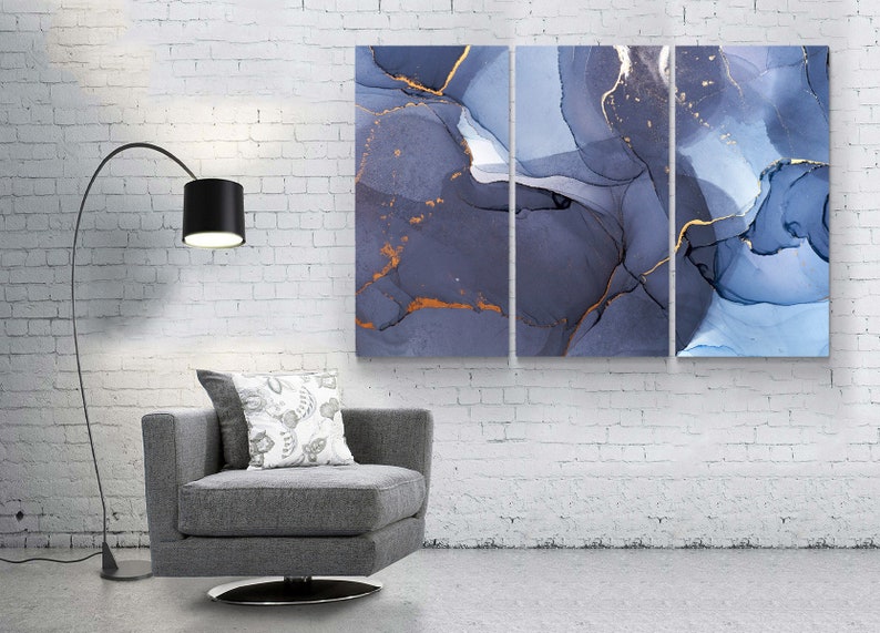 Navy Blue Abstract Canvas Print Abstract Wall Art Navy Blue Etsy