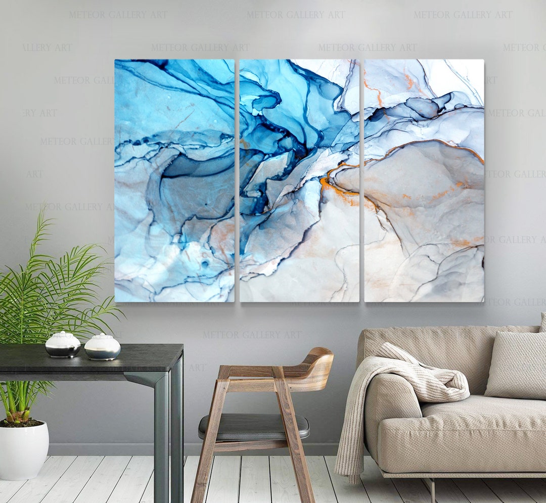 Blue and Grey Art Abstract Wall Art Living Room Decor Blue Etsy