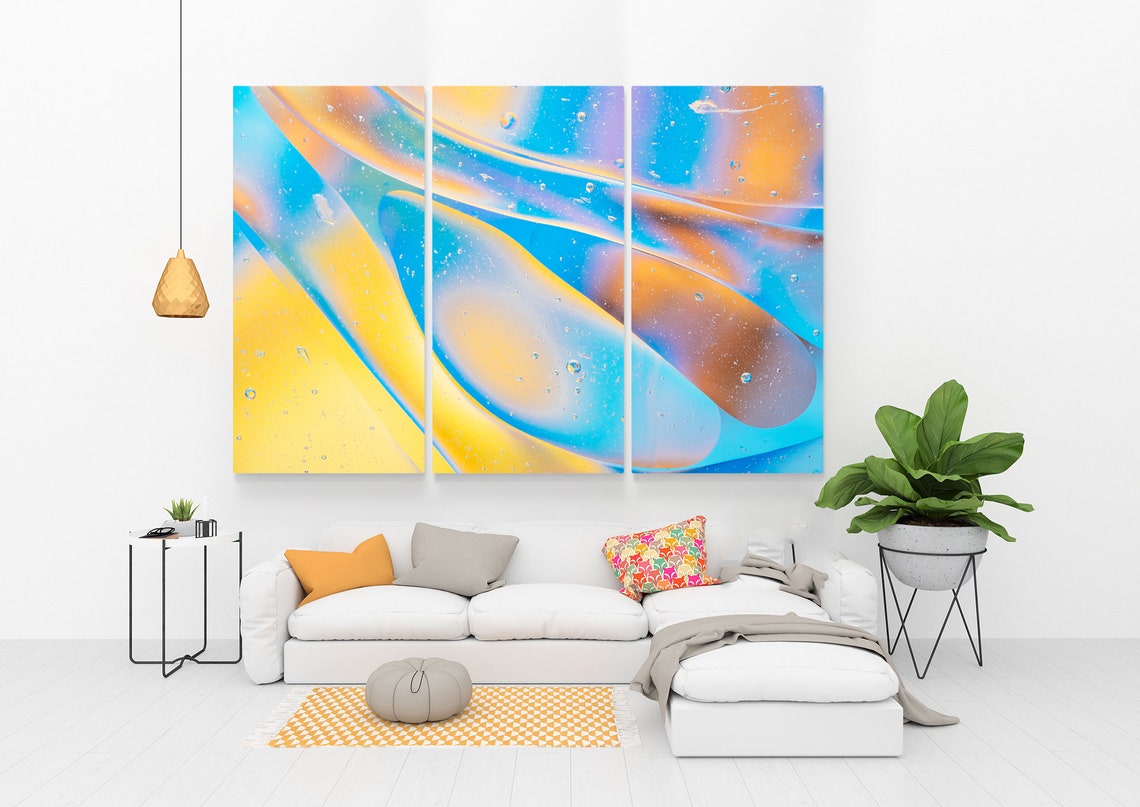 Yellow Wall Decor Abstract Yellow Blue Wall Art Canvas Print Etsy
