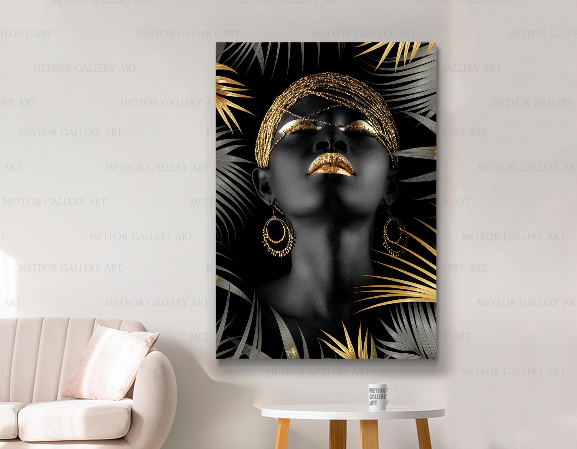 Beautiful Woman Art Black Yellow Woman Painting Wall Art Lady Canvas Print  Gold Face Leaves Palm Decor Ready to Hang Ethnic Girl Home Decor - Etsy  Finland