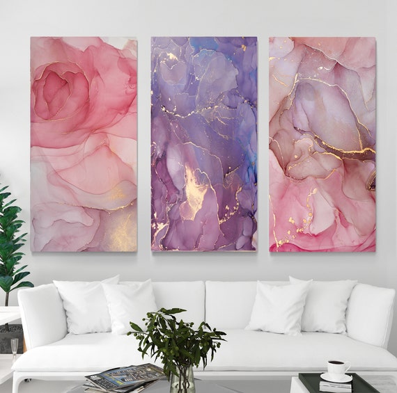 Decor, of Print, Canvas Art, Painting Etsy Digital Wall Set 3 Abstract Purple Room Abstract - Marble Art, Pink Living and Decor, Prints Print, Pink