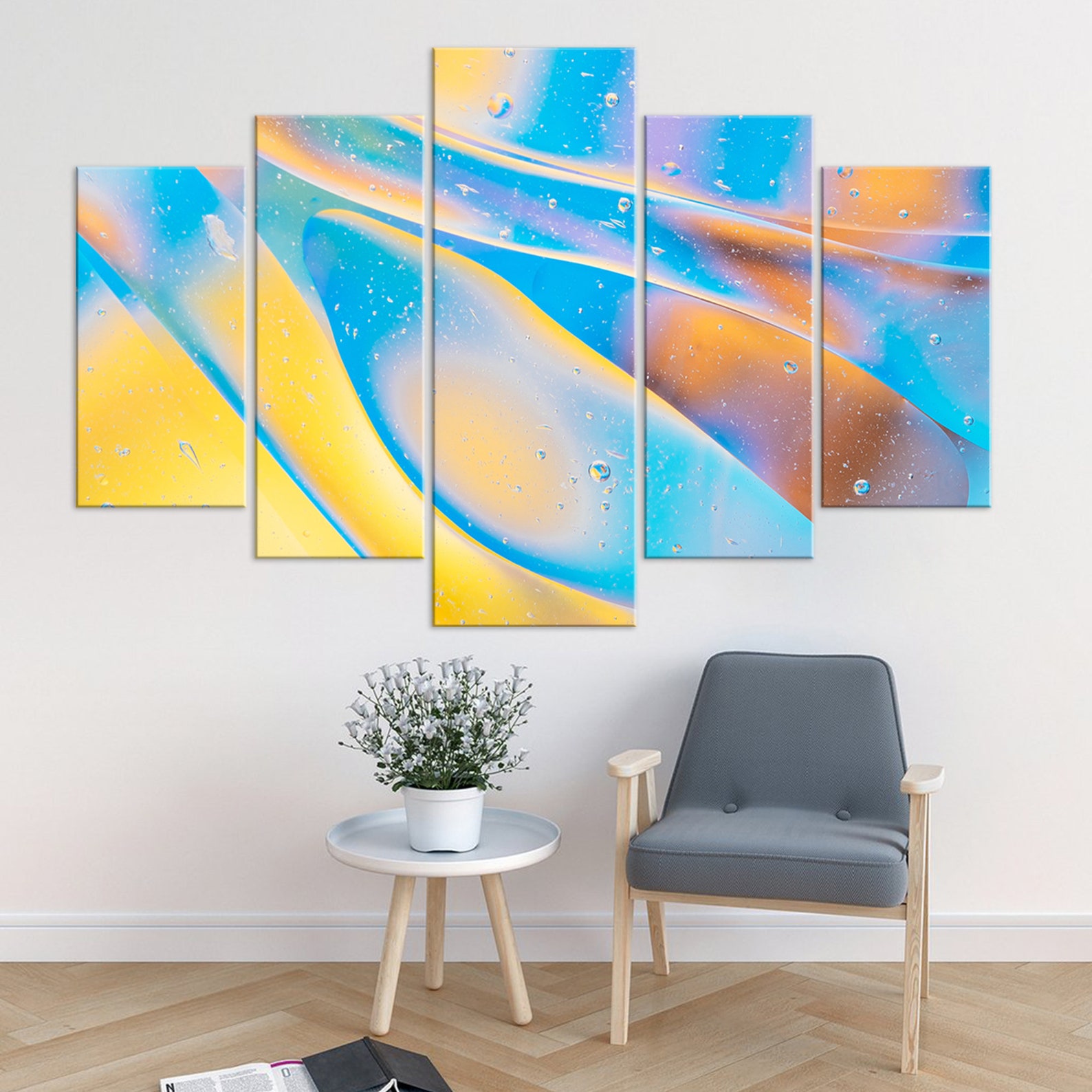 Yellow Wall Decor Abstract Yellow Blue Wall Art Canvas Print Etsy
