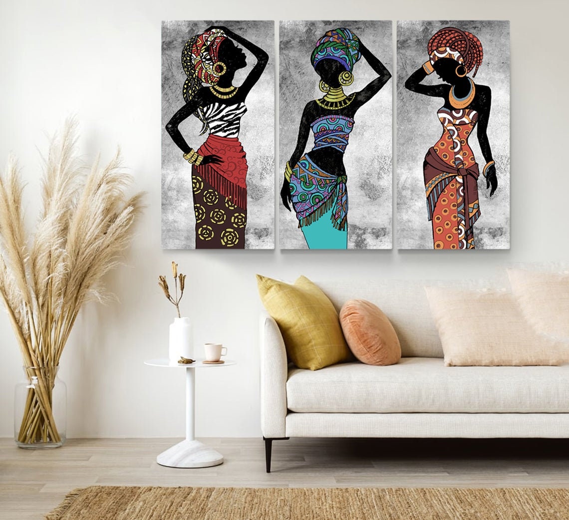 African Wall art Set of 3 Print Ladies Black woman art | Etsy