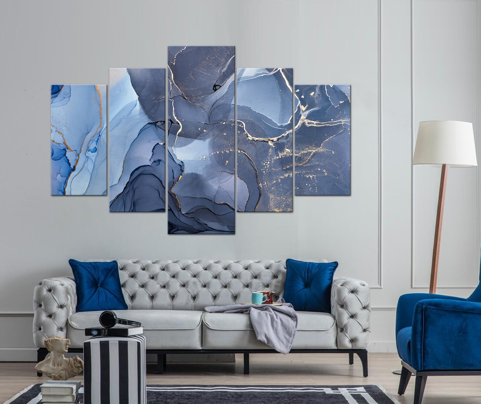 Navy Blue Yellow abstract canvas print Abstract Luxury wall Etsy