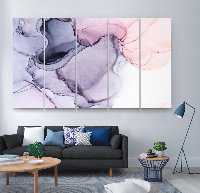 Purple and Pink Wall art Abstract Canvas Print Living Room Etsy