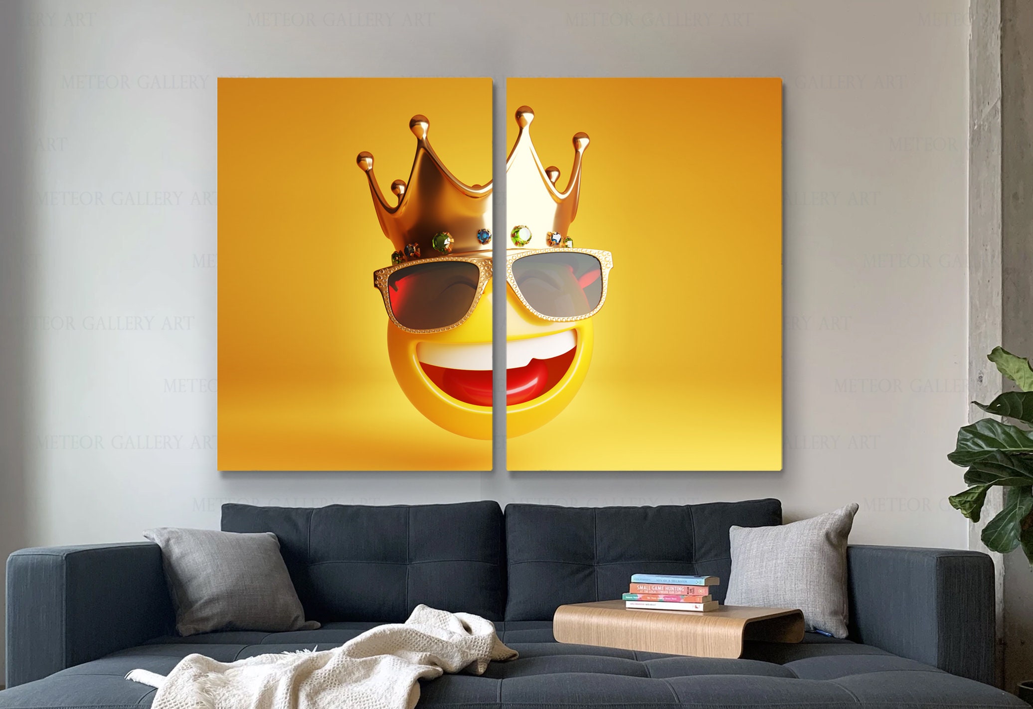 Emoji Wall Art Canvas Painting Smiley Face King Crown Funny Etsy UK