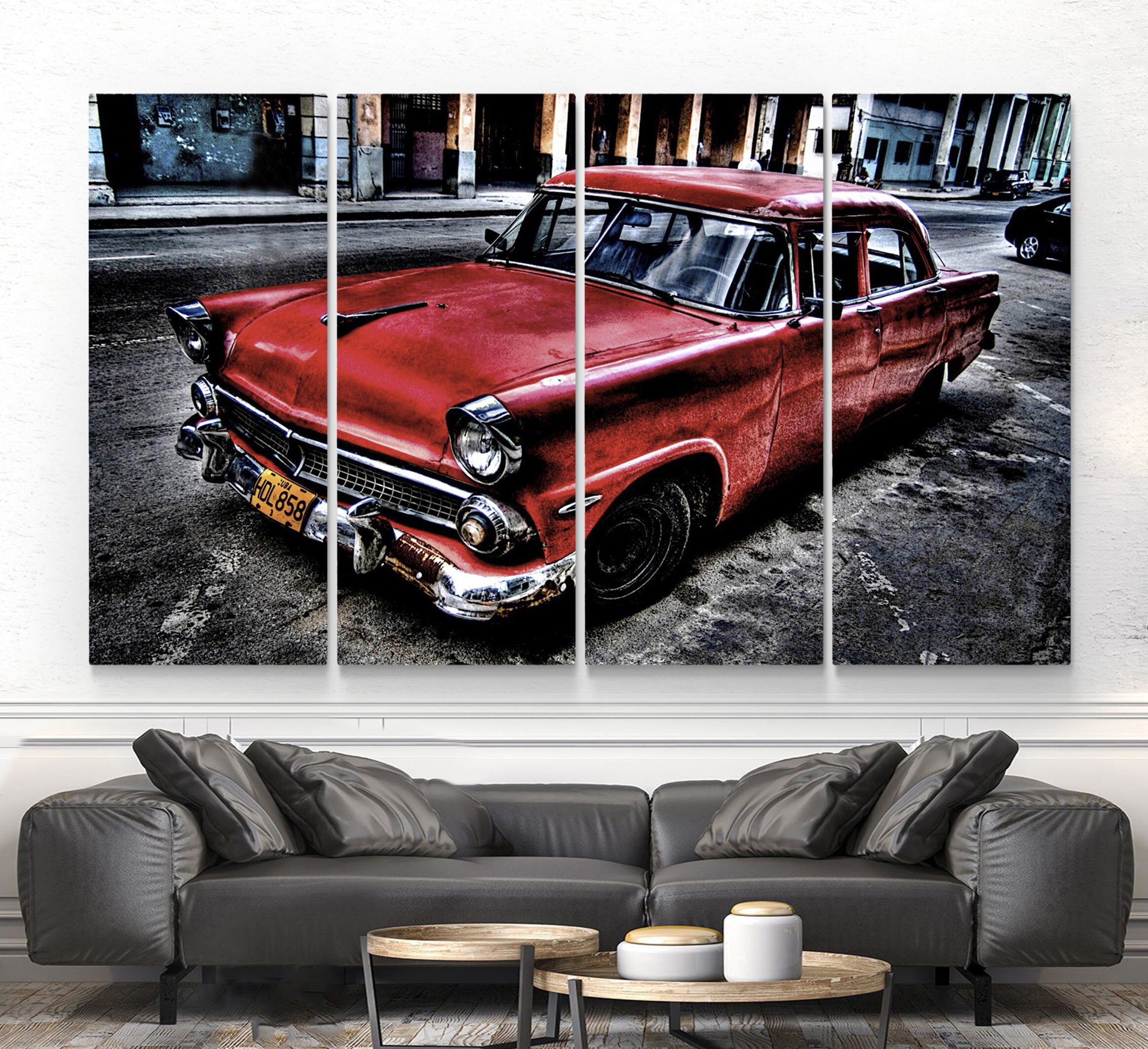 Red car wall art Classic Car canvas print Vintage Car Etsy
