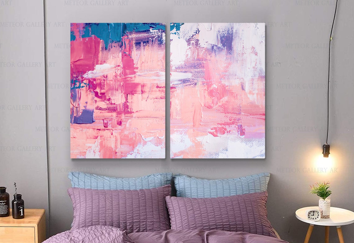 Pink Blue Color Abstract Wall Art Abstract on Canvas Oil Etsy