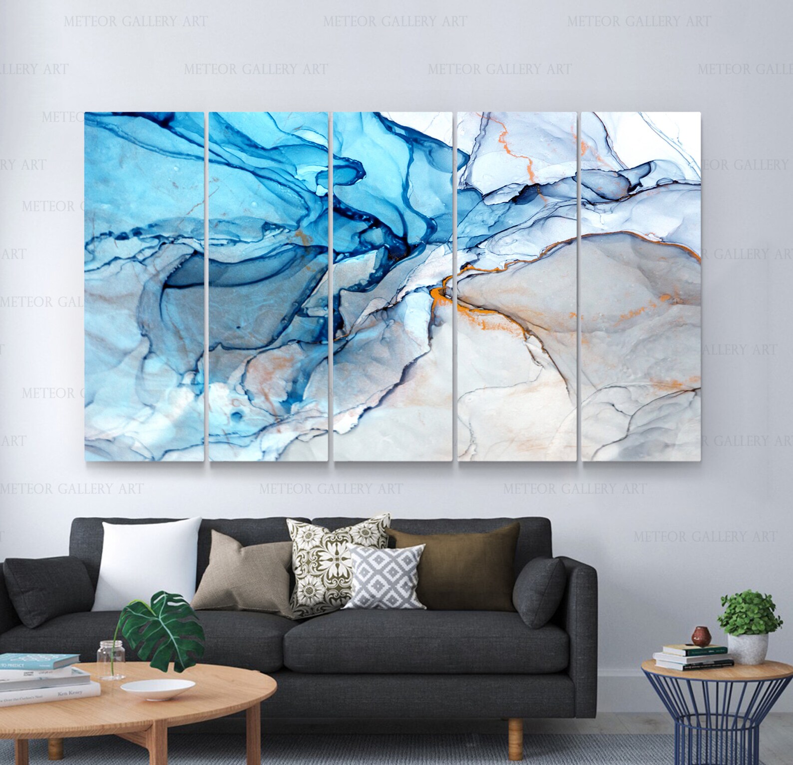 Blue and Grey Art Abstract Wall Art Living Room Decor Blue Etsy