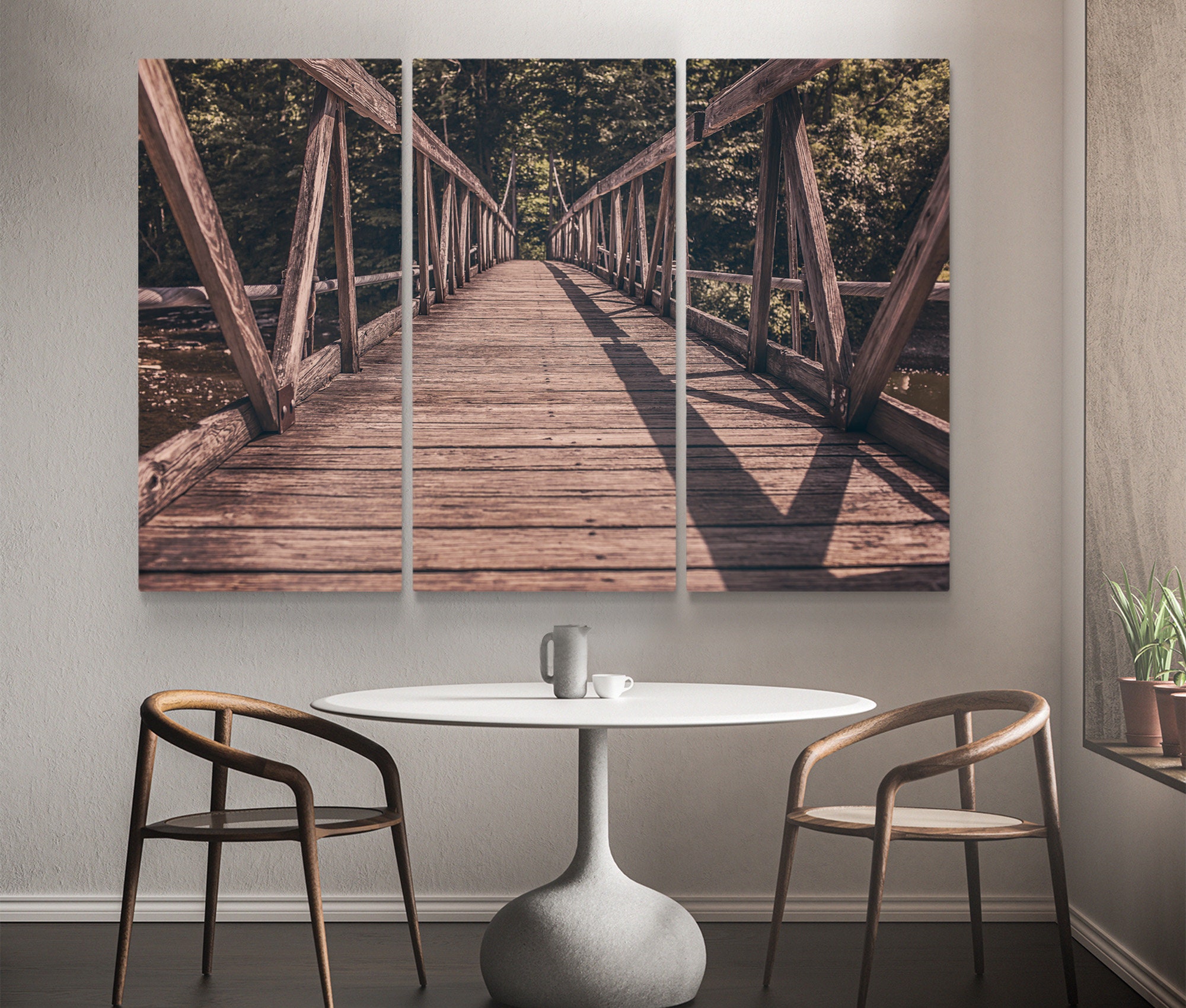 Bridge Wall Art Landscape Wall Art Wooden Bridge Forest Etsy UK