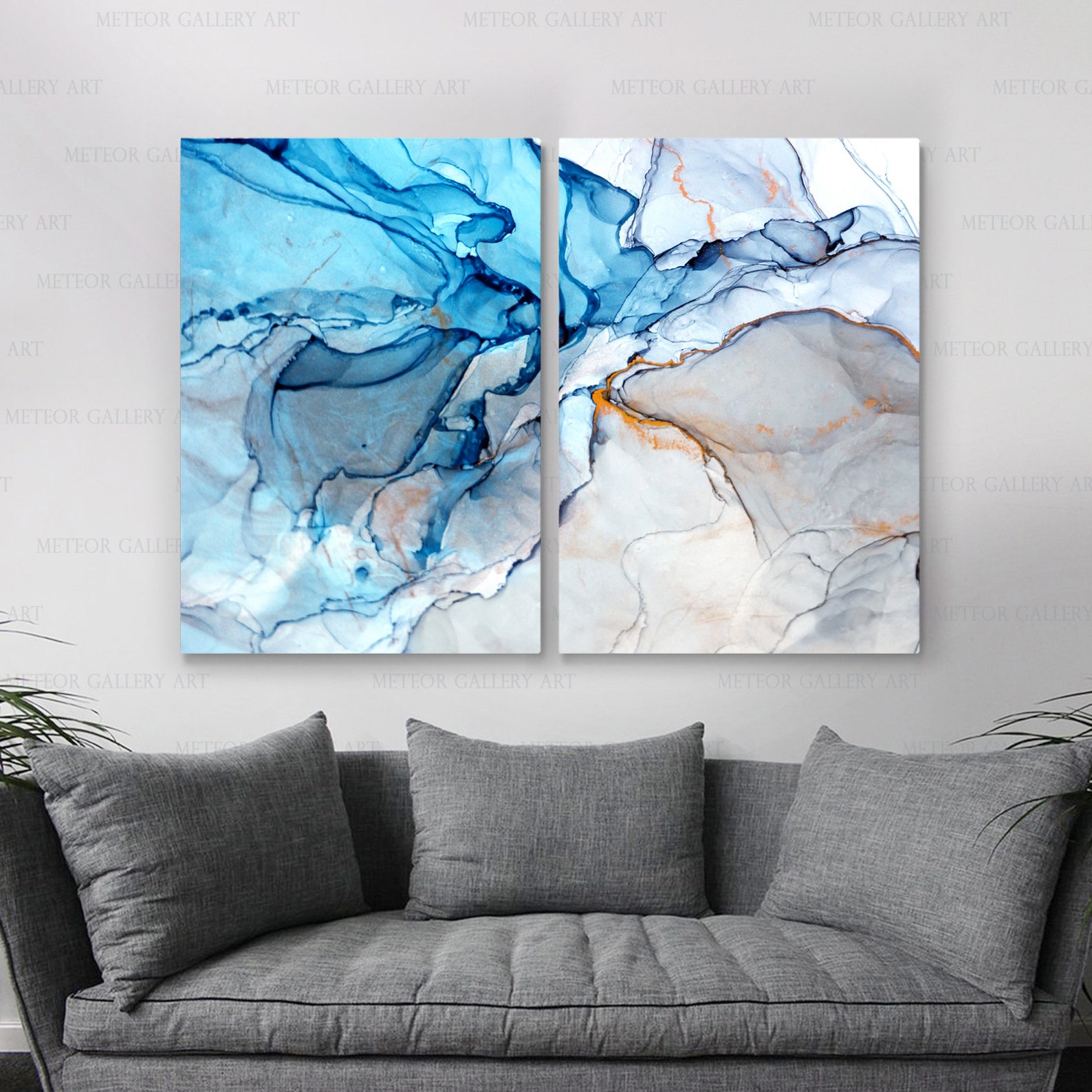 Blue and Grey Art Abstract Wall Art Living Room Decor Blue Etsy