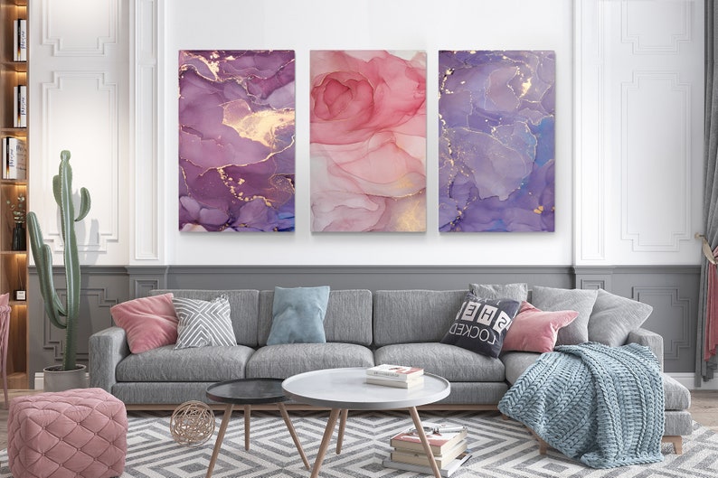 Abstract Wall Art Pink Print Flower Wall Art Living Room Etsy