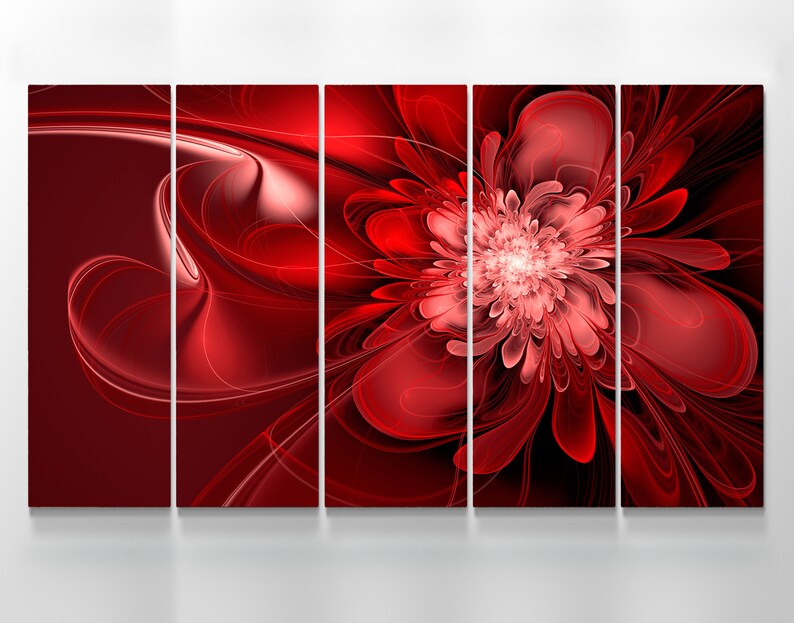 Abstract Wall Art Red Flowers Canvas Art Red Painting Etsy