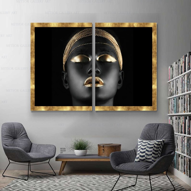 African Print African Wall Art Black Man Canvas Print Gold Etsy