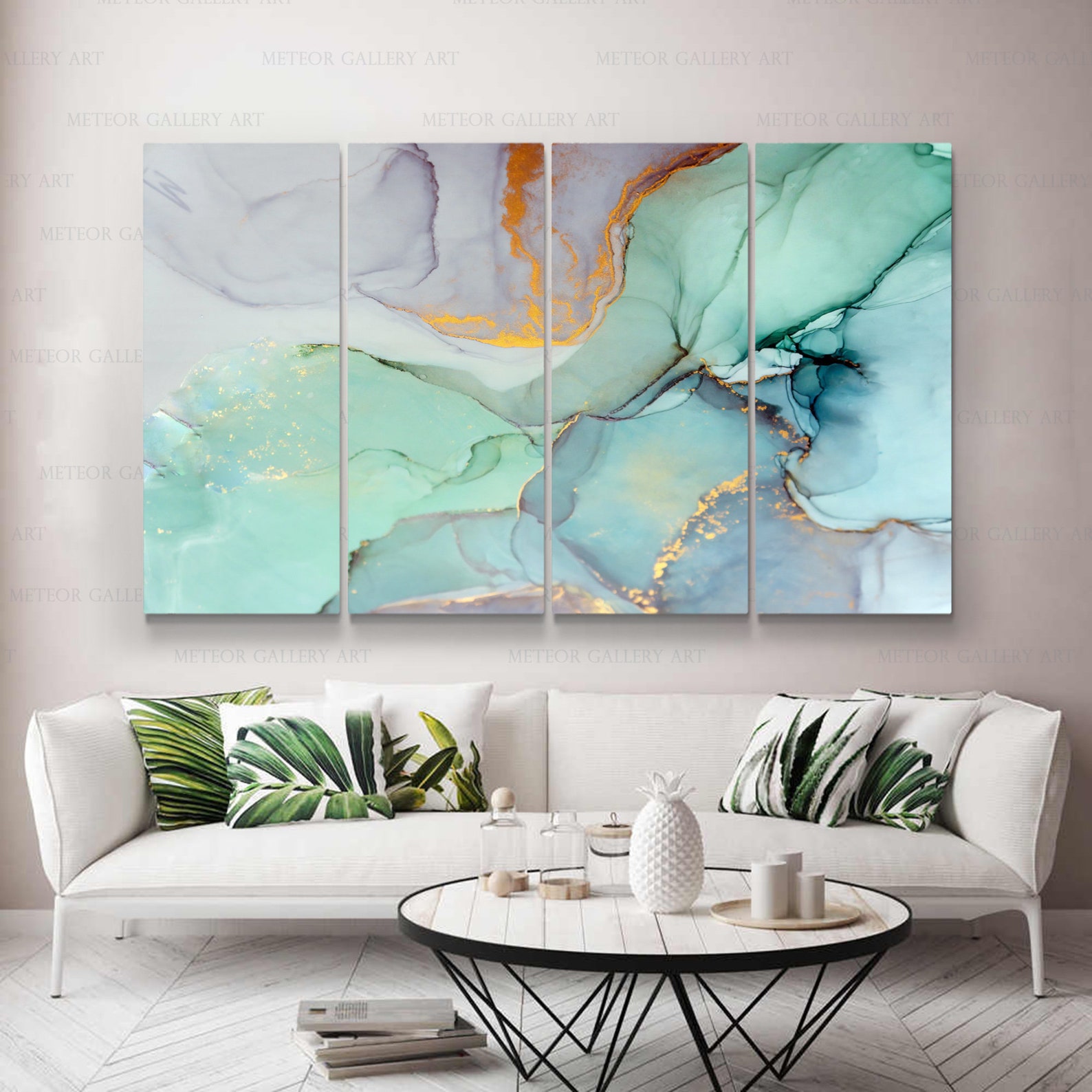 Abstract Wall Art Green and Gold Print Abstract Canvas Etsy