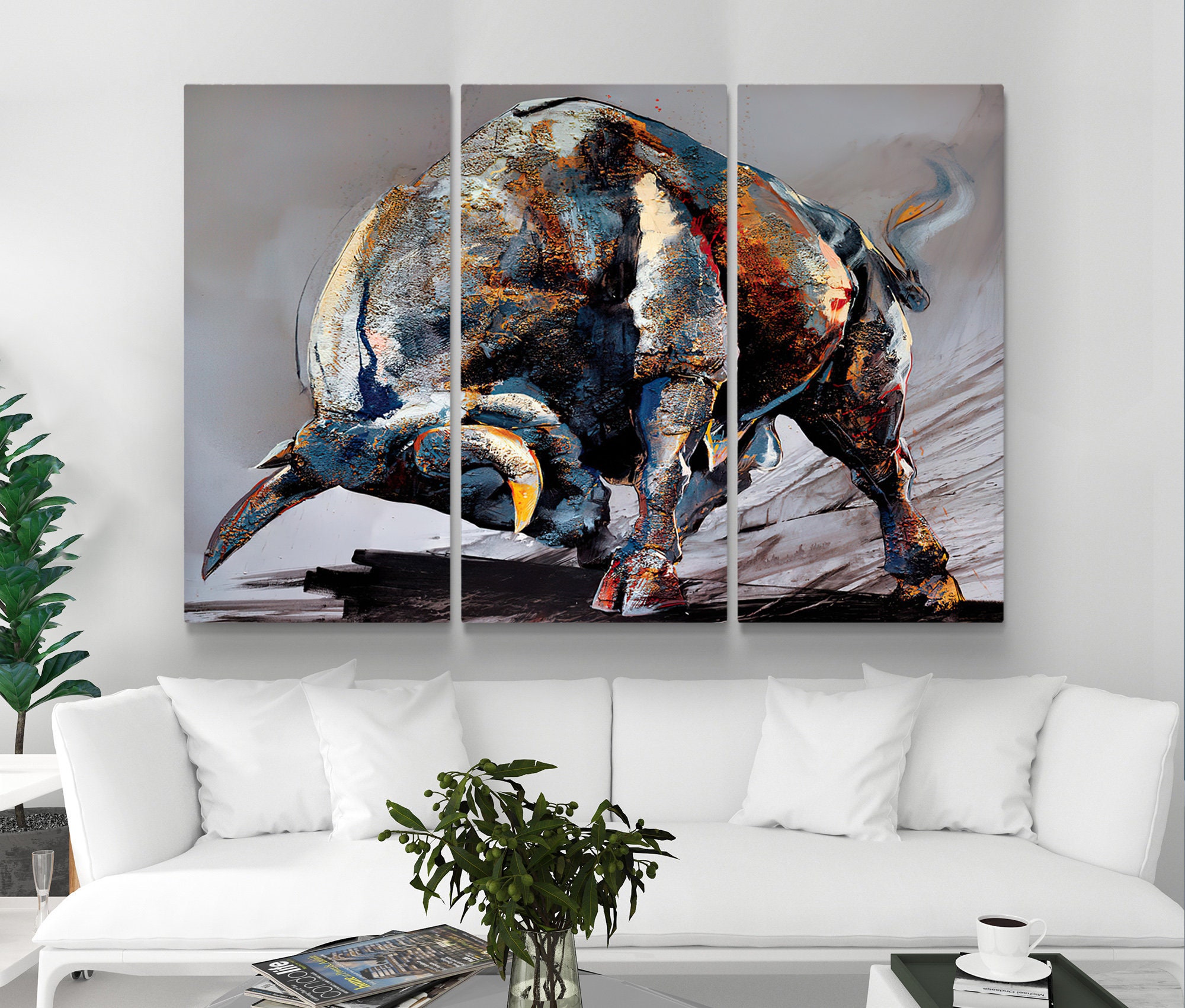 Bull Decor Wall art Animal Wall Art Canvas Print Etsy