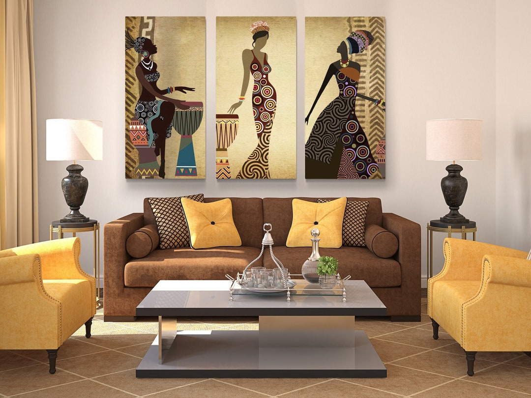 African Painting Canvas Art, African Wall Art African Print, Set of 3 ...