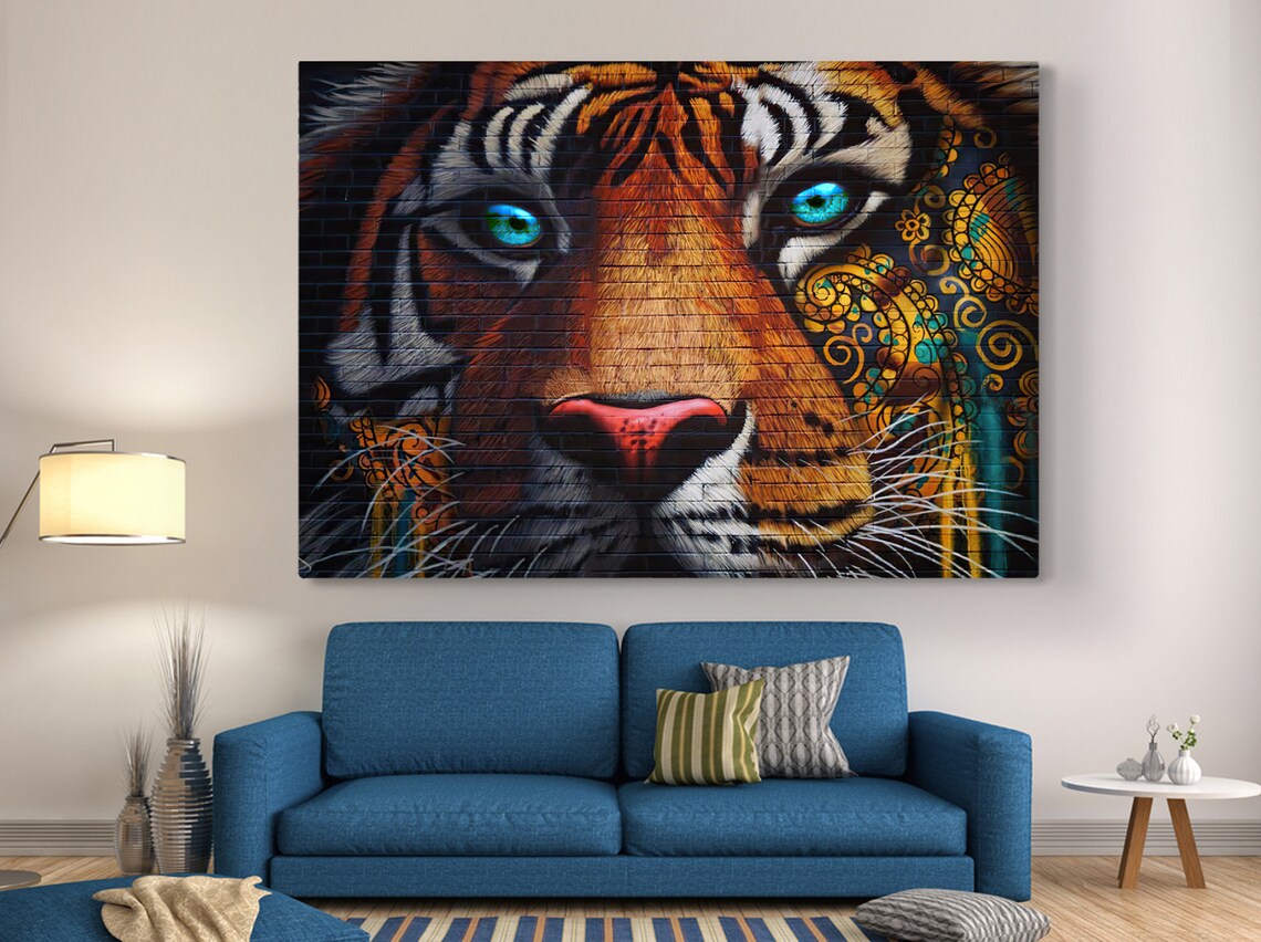 Tiger wall art Blue Eyed Tiger Canvas Set Animal Wall Art | Etsy