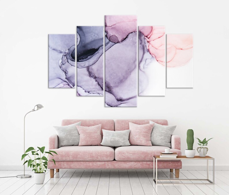 Purple and Pink Wall art Abstract Canvas Print Living Room Etsy