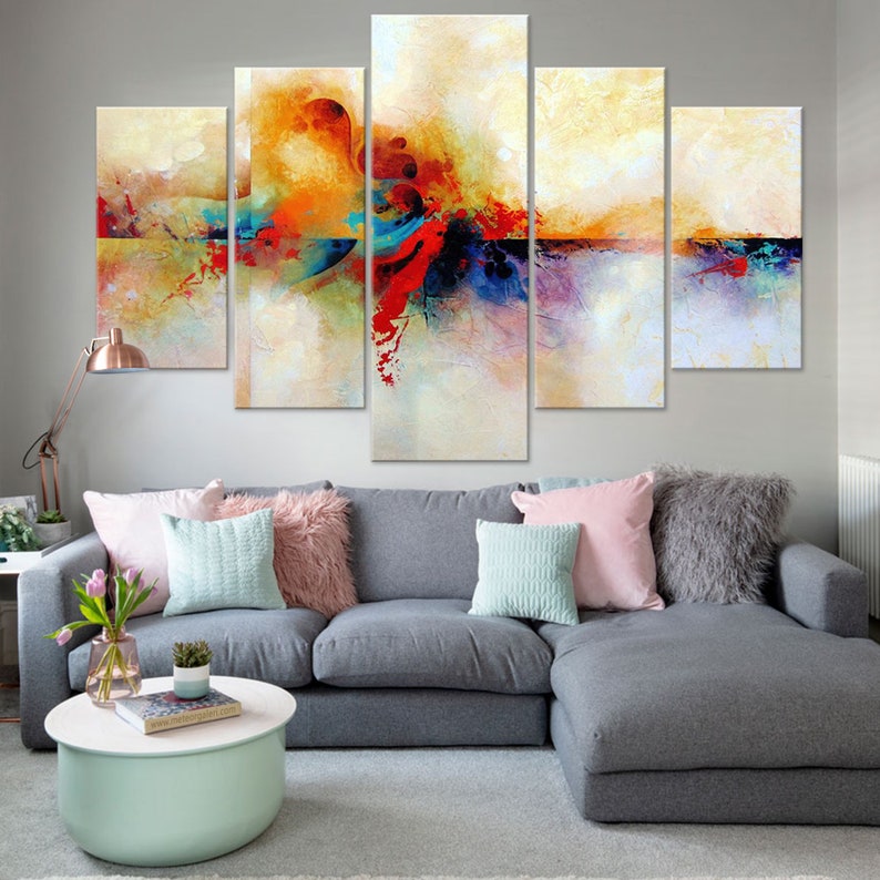 Abstract Wall Art Red Blue Yellow Color Painting Canvas - Etsy