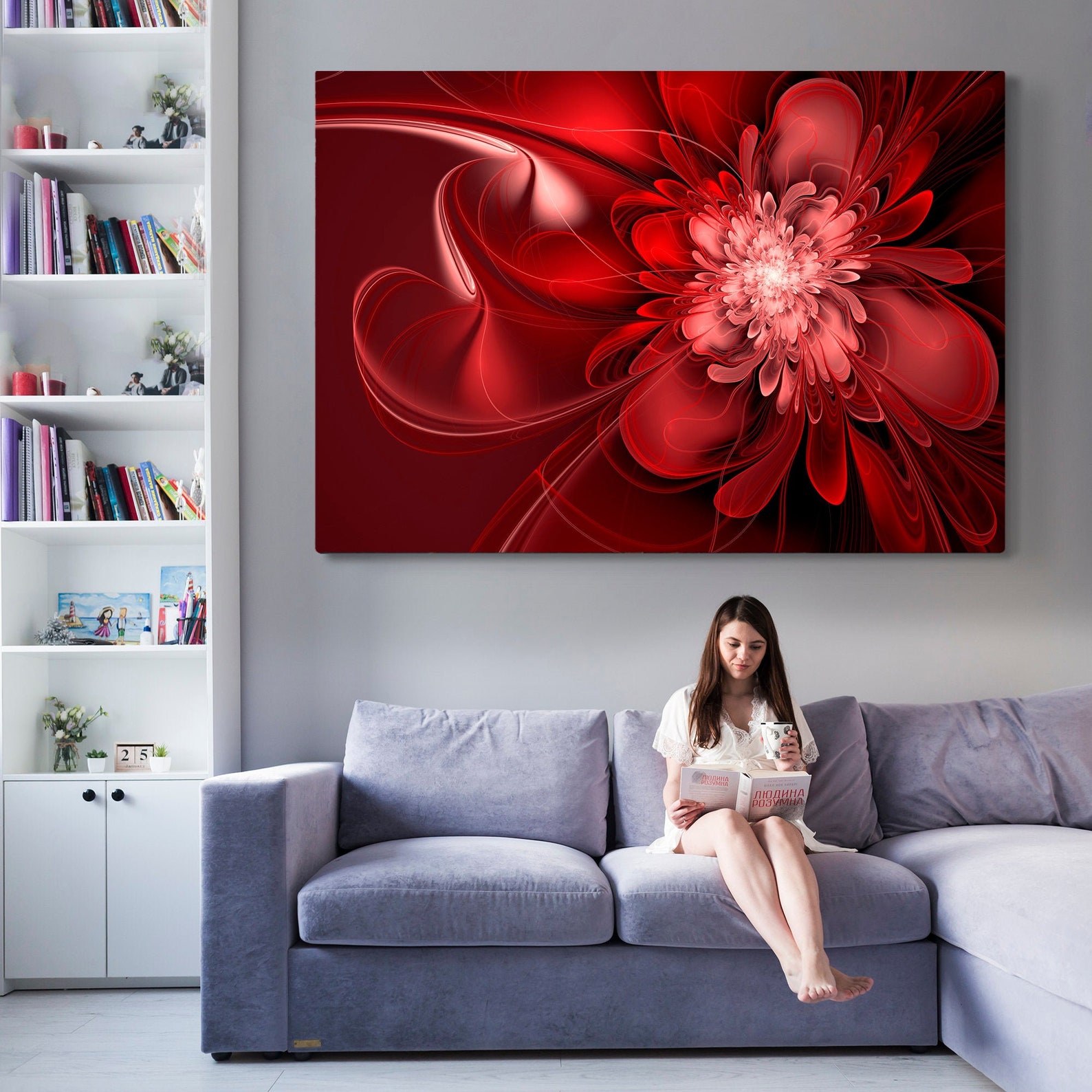Abstract Wall Art Red Flowers Canvas Art Red Painting Etsy