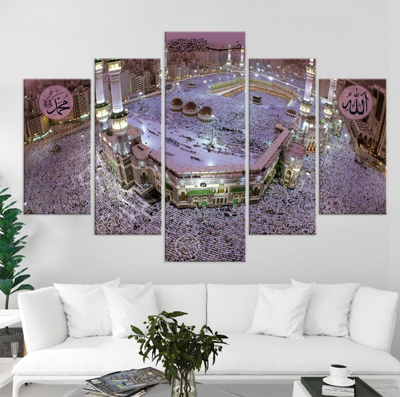 Home Decor Wall Picture 5 Panel Printed Painting KAABA IN MECCA CANVAS SET 