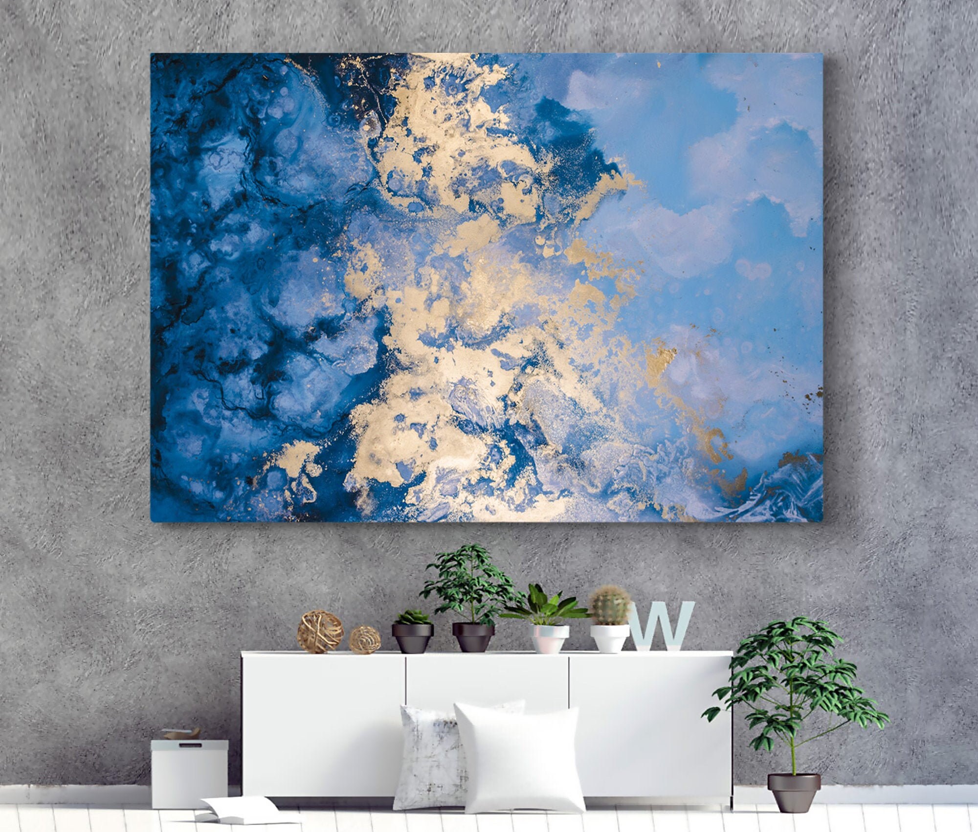 Blue gold abstract canvas print Abstract wall art Living Etsy