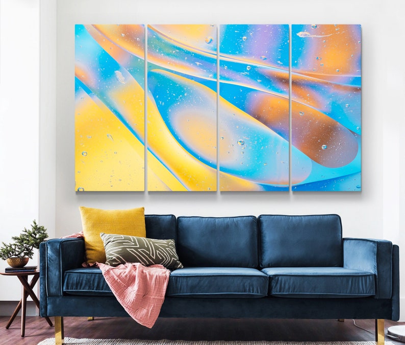 Yellow Wall Decor Abstract Yellow Blue Wall Art Canvas Print Etsy