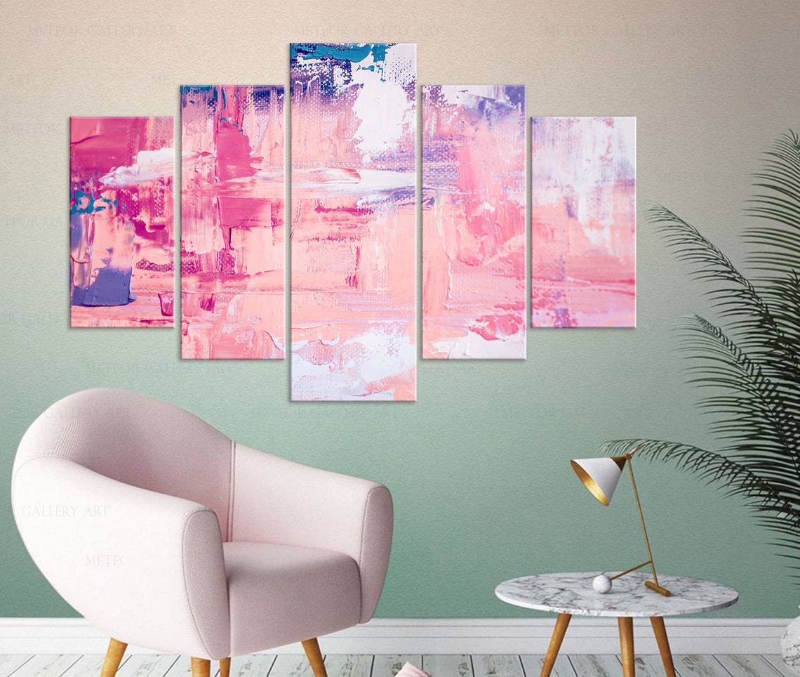 Pink Blue Color Abstract Wall Art Abstract on Canvas Oil Etsy