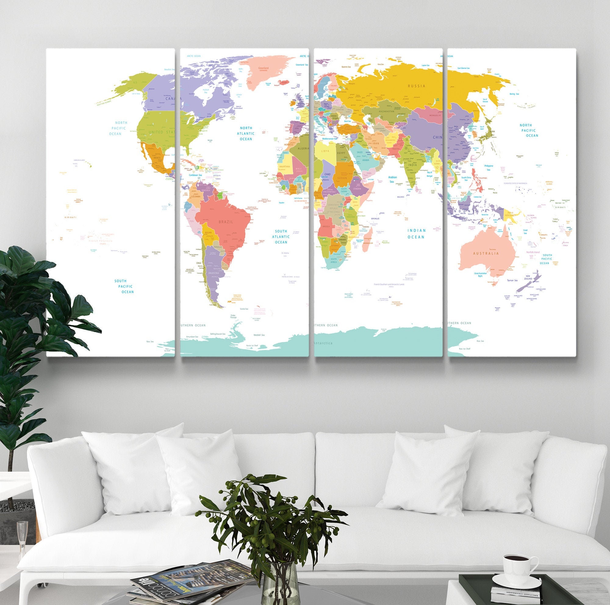 World map canvas World map decor Large world map art map | Etsy