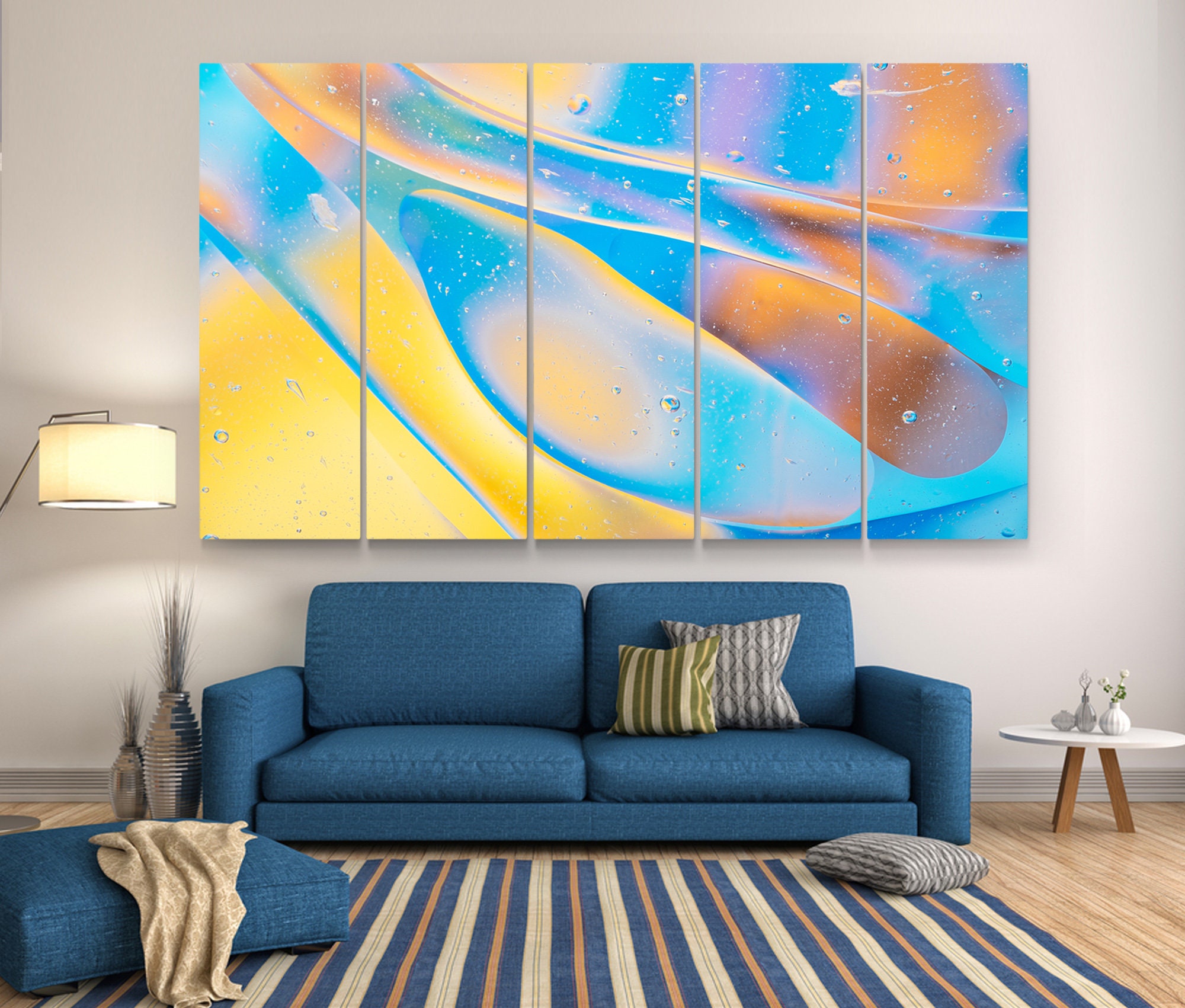 Yellow Wall Decor Abstract Yellow Blue Wall Art Canvas Print Etsy