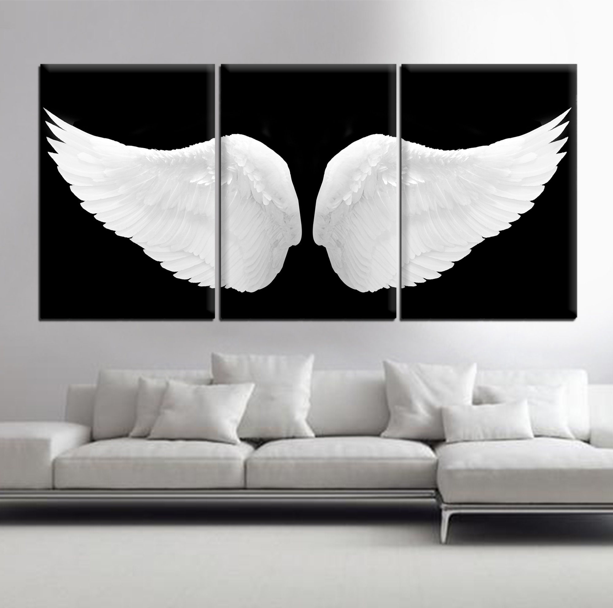 Angel Wings Wall Art Decor Black Background White Angel Wings - Etsy Denmark