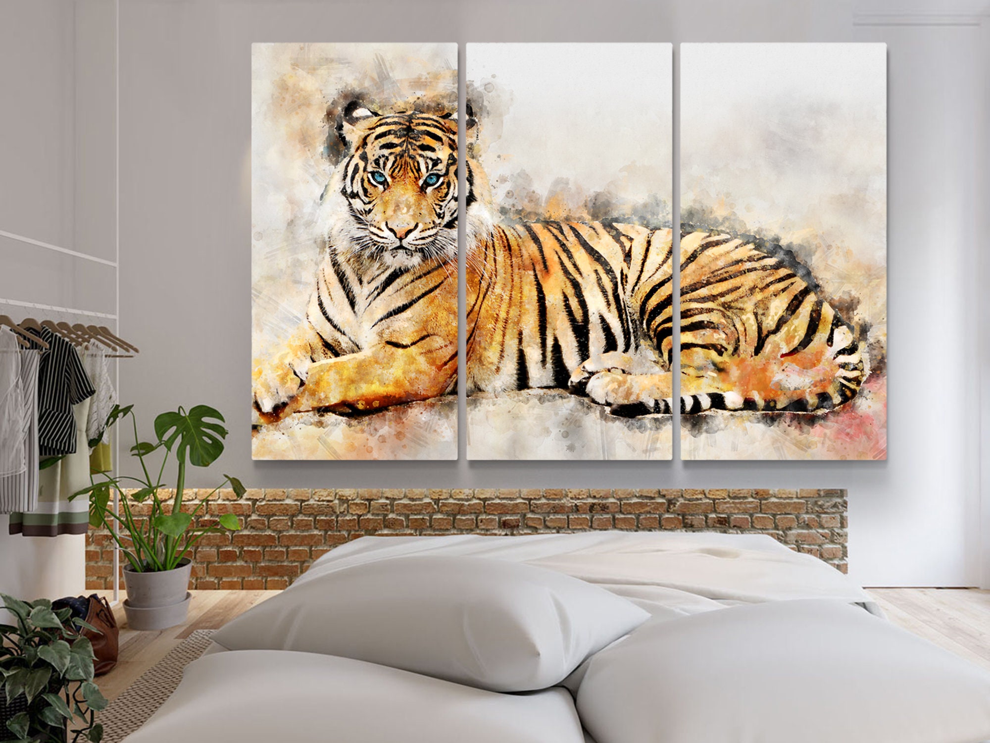 Tiger watercolor painting wall print animal wall art | Etsy