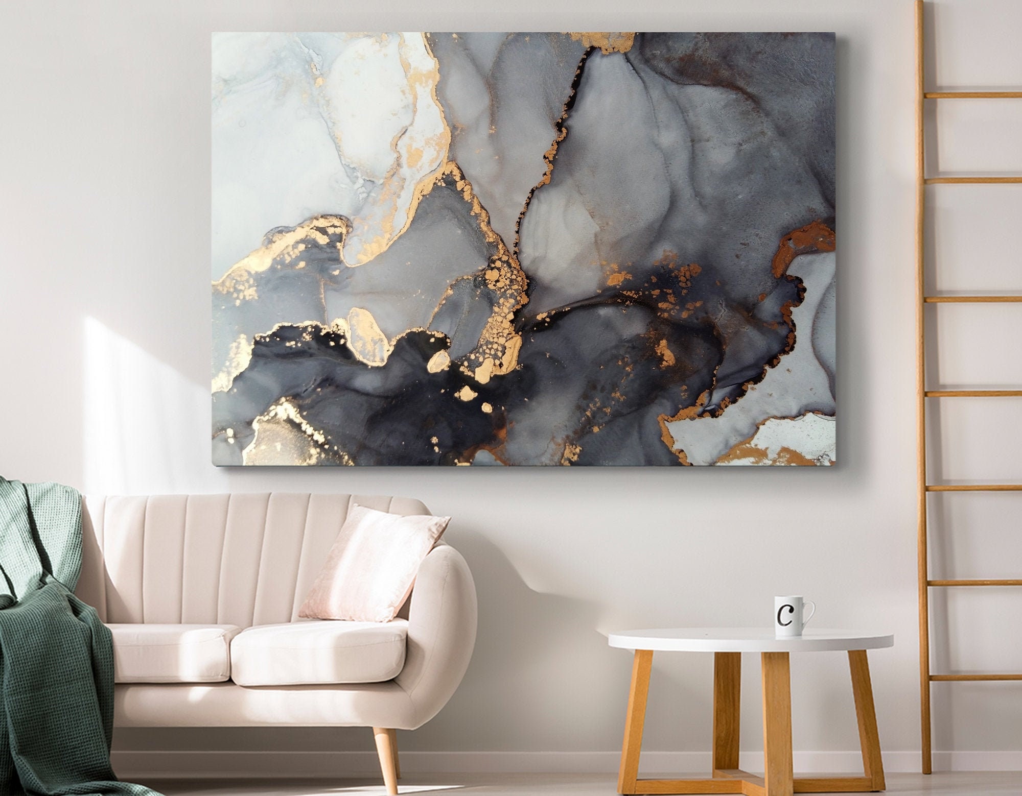 Abstract Canvas Modern Wall Art Home Decoration Grey Canvas Modern Wall Décor Grey and White Alcohol Ink Art Gift for Her 5
