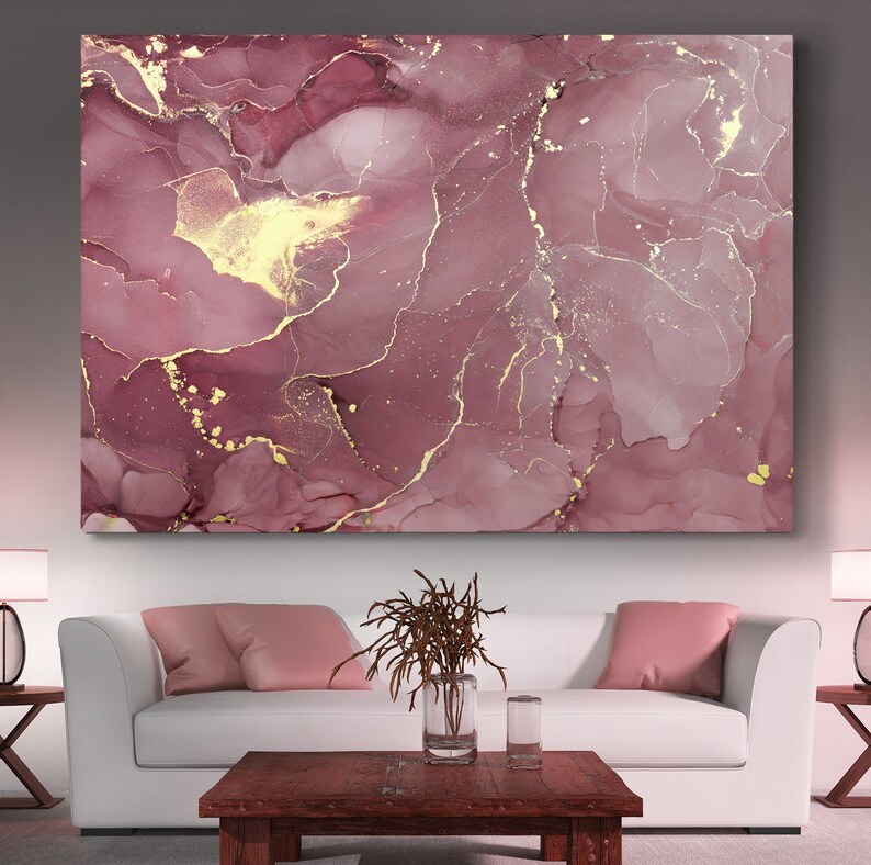 Pink Gold Abstract Canvas Print Abstract Luxury Wall Art Etsy