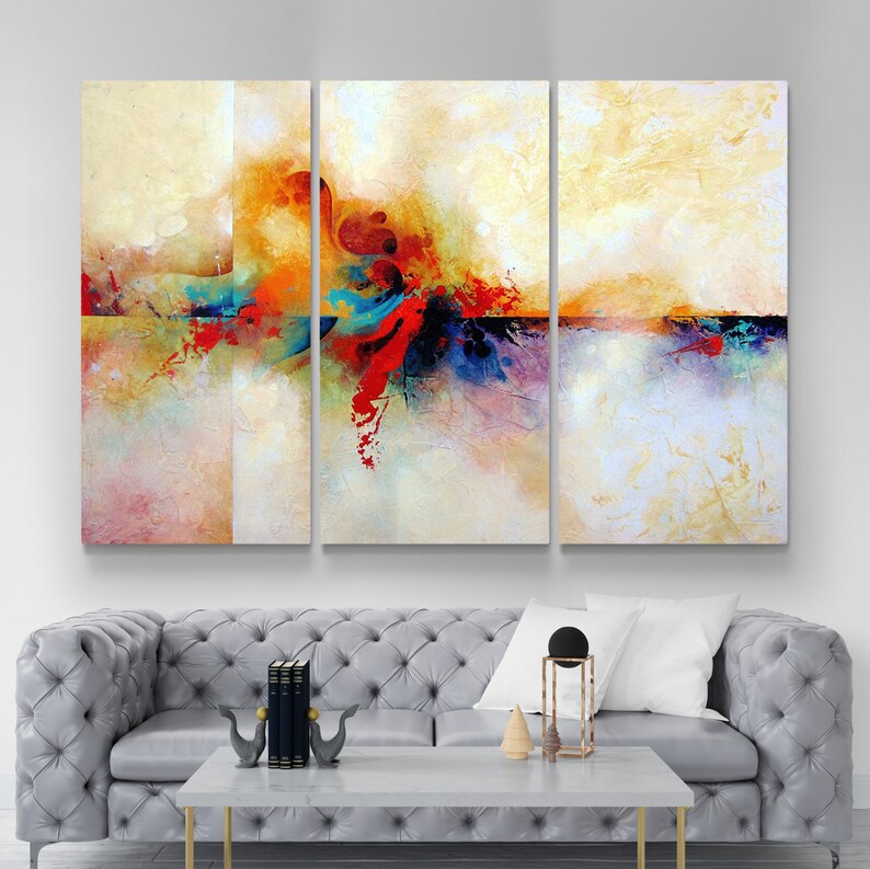 Abstract Wall Art Red Blue Yellow Color Painting Canvas Etsy