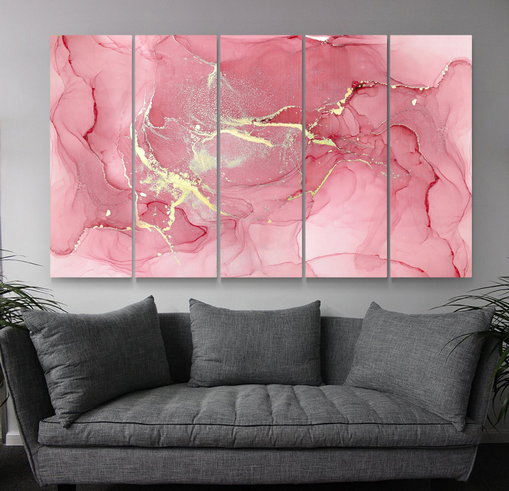 Abstract Wall art Pink and gold Print Abstract Canvas Print Etsy