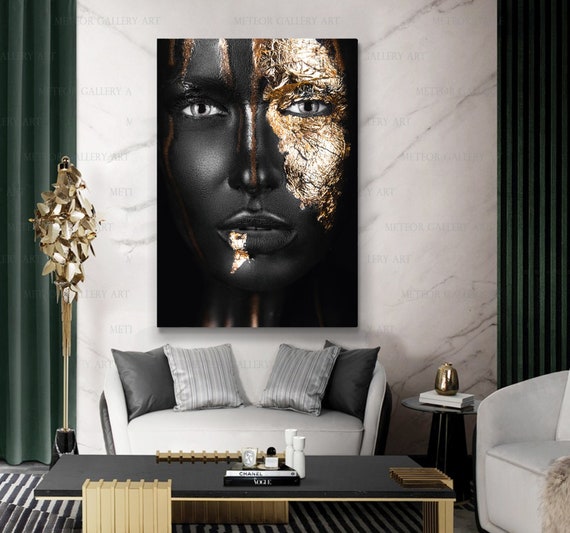 African American Fashion Black Women Girl Wall Decor for Home - Colorful  Hair Beauty Abstract Framed Canvas Painting High Definition Giclee Prints 