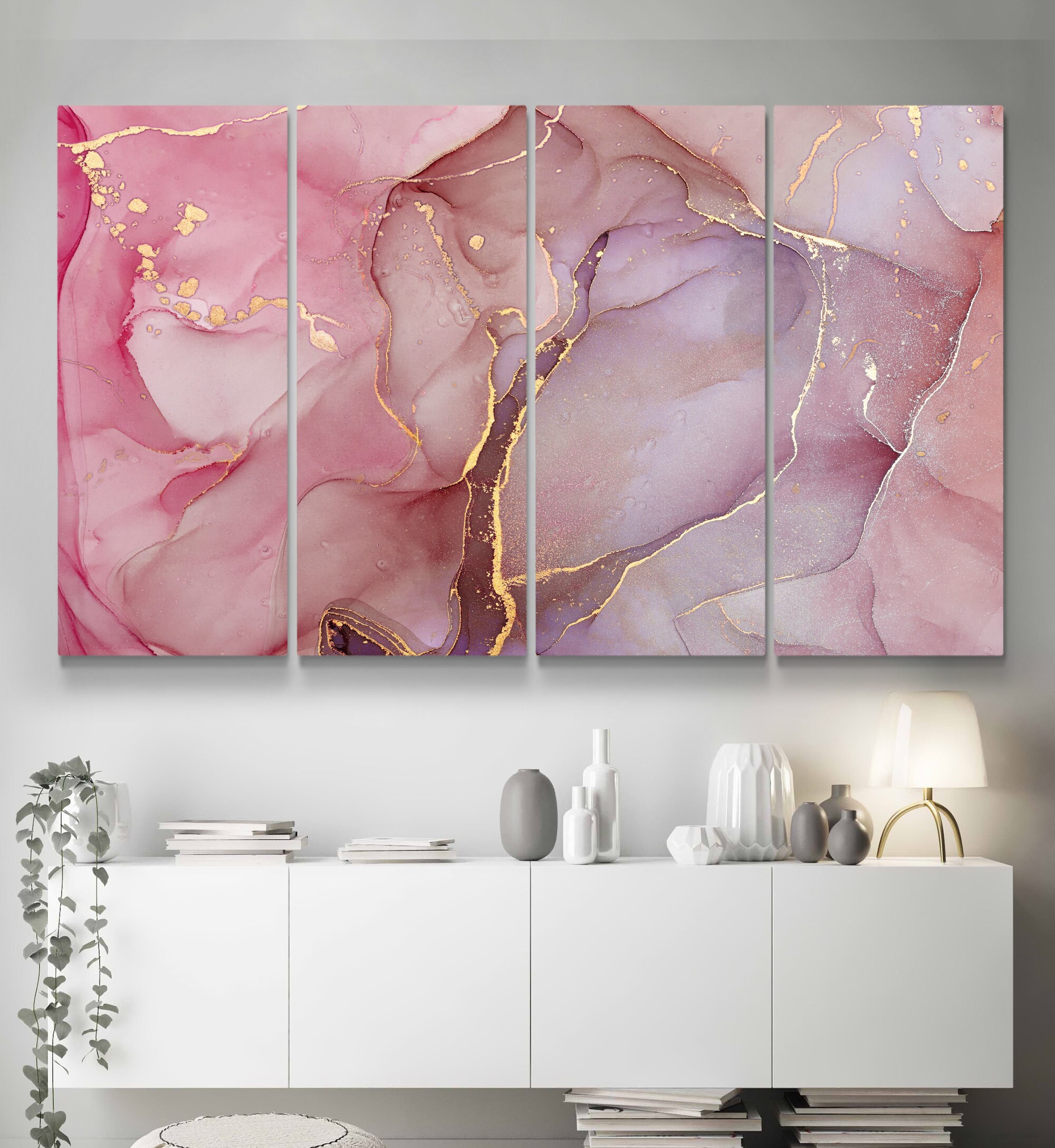 Pink Gold Abstract Canvas Print Abstract Wall Art Pink Art Etsy UK