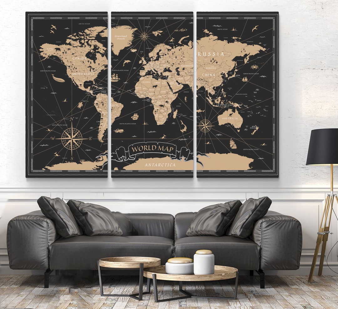 World Map Wall Art Print on Canvas World Map Travel Art - Etsy