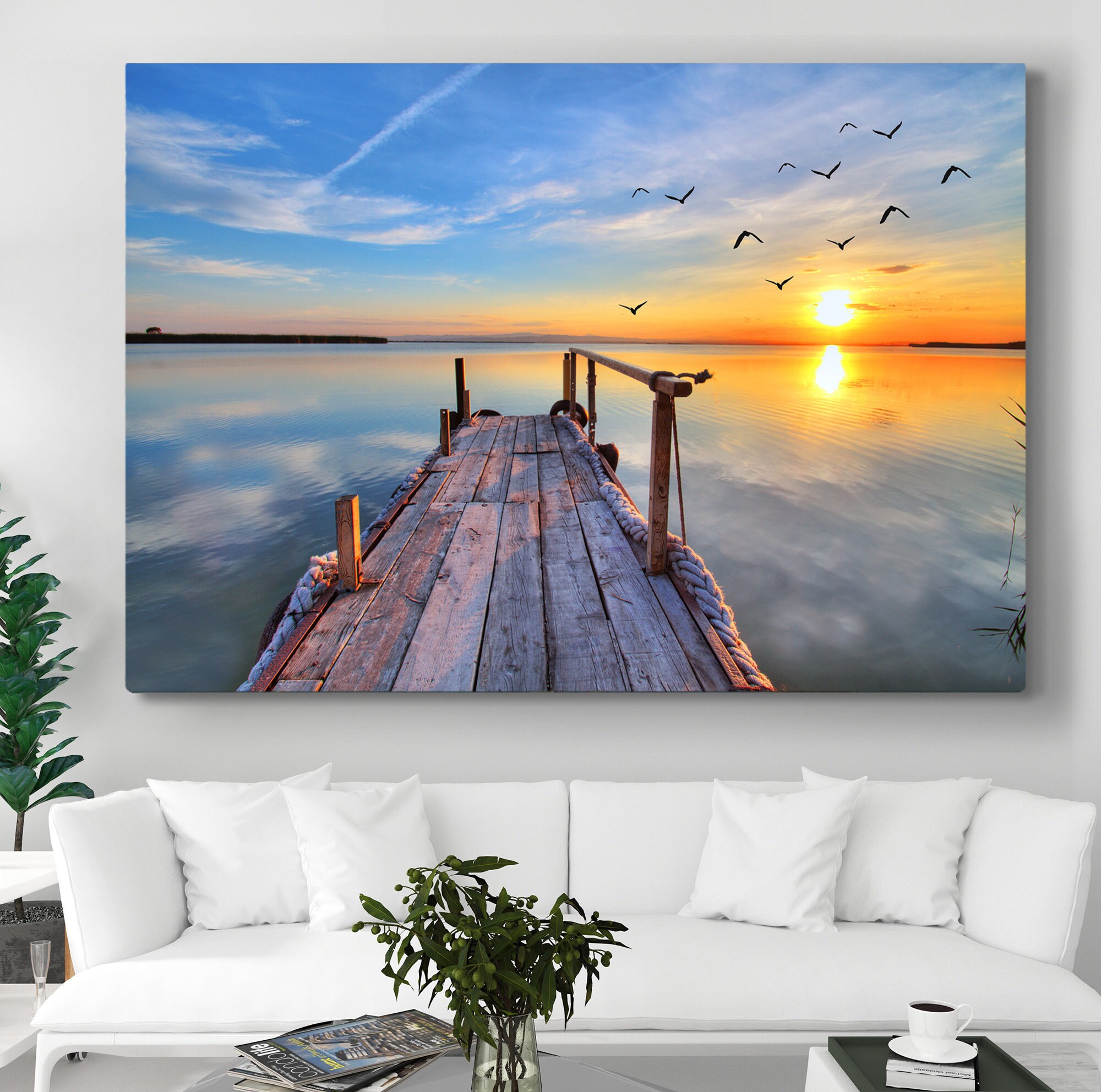 Landscape Wall Art Lake Wall Art Pier Wall Decor Lake Canvas Etsy