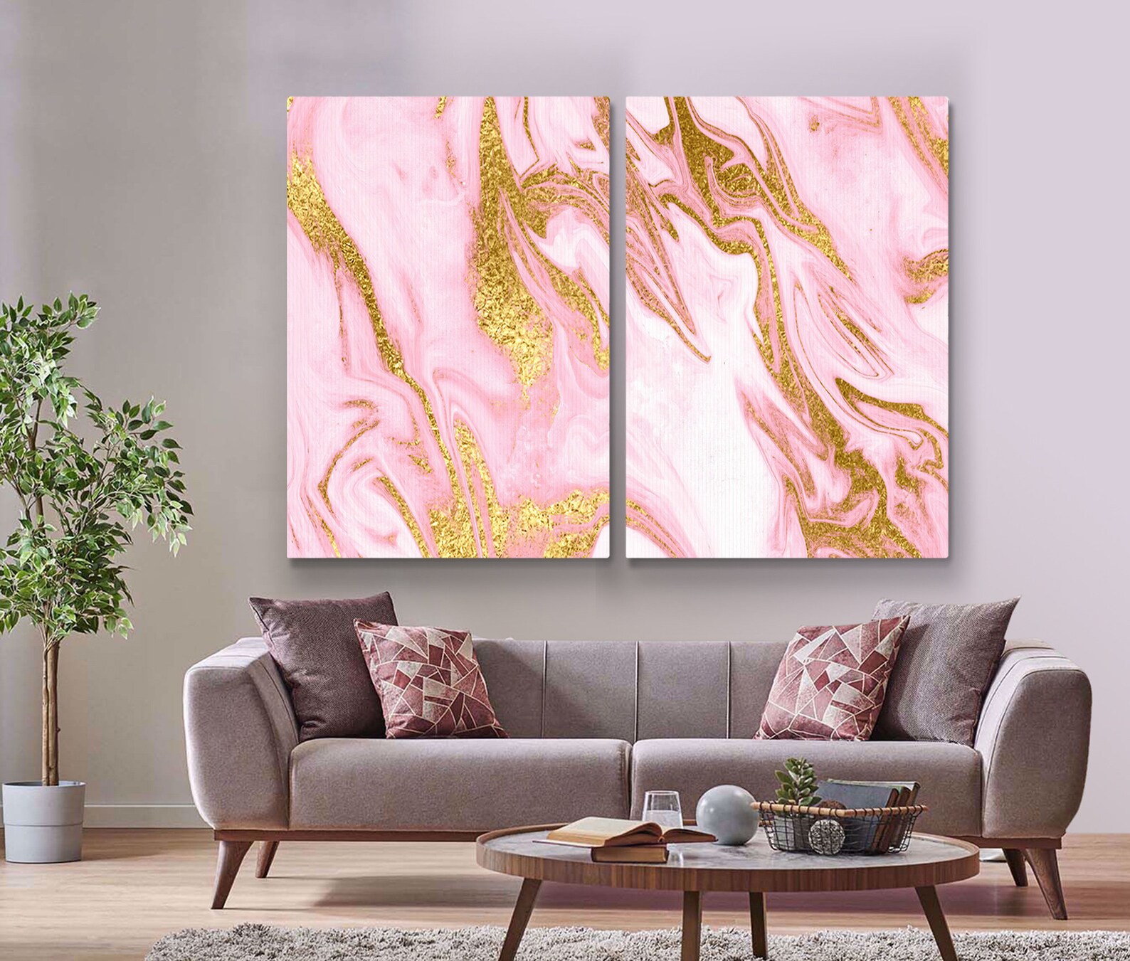 Abstract Pink gold Wall art canvas print Abstract Luxury wall Etsy