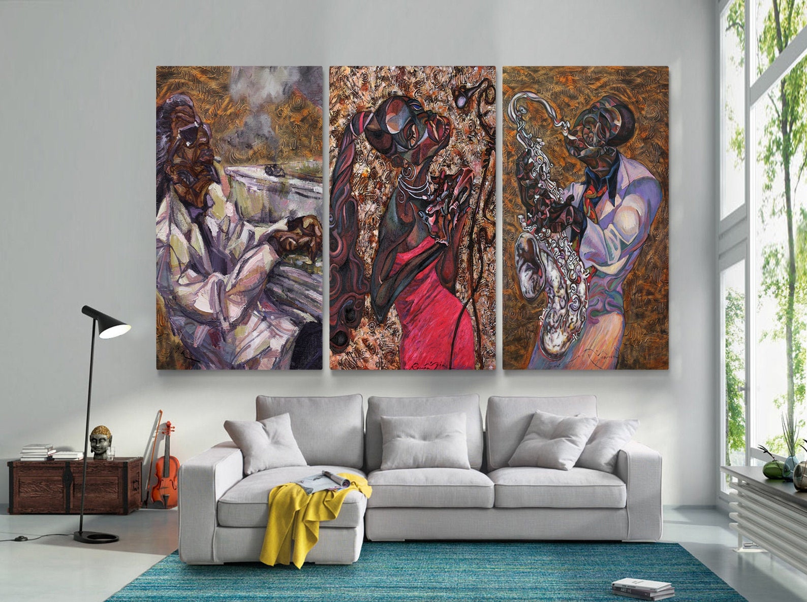Set of 3 Jazz Wall Art Music Jazz Oil Painting Canvas Print Etsy
